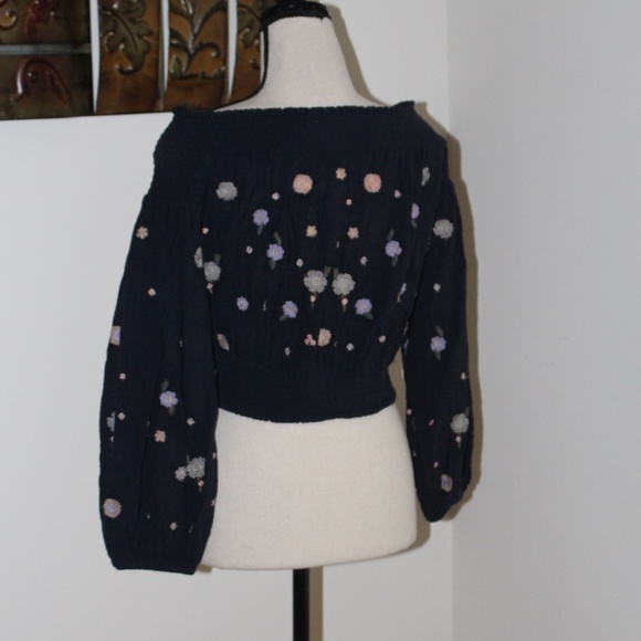 HOST Pick 🎉Free People Saachi Smocked Off-shoulder Embroidered Floral Sleeve Top - Picture 7 of 11